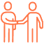 Orange person shaking another persons hand line icon