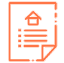 Orange lined paper with house on paper line icon